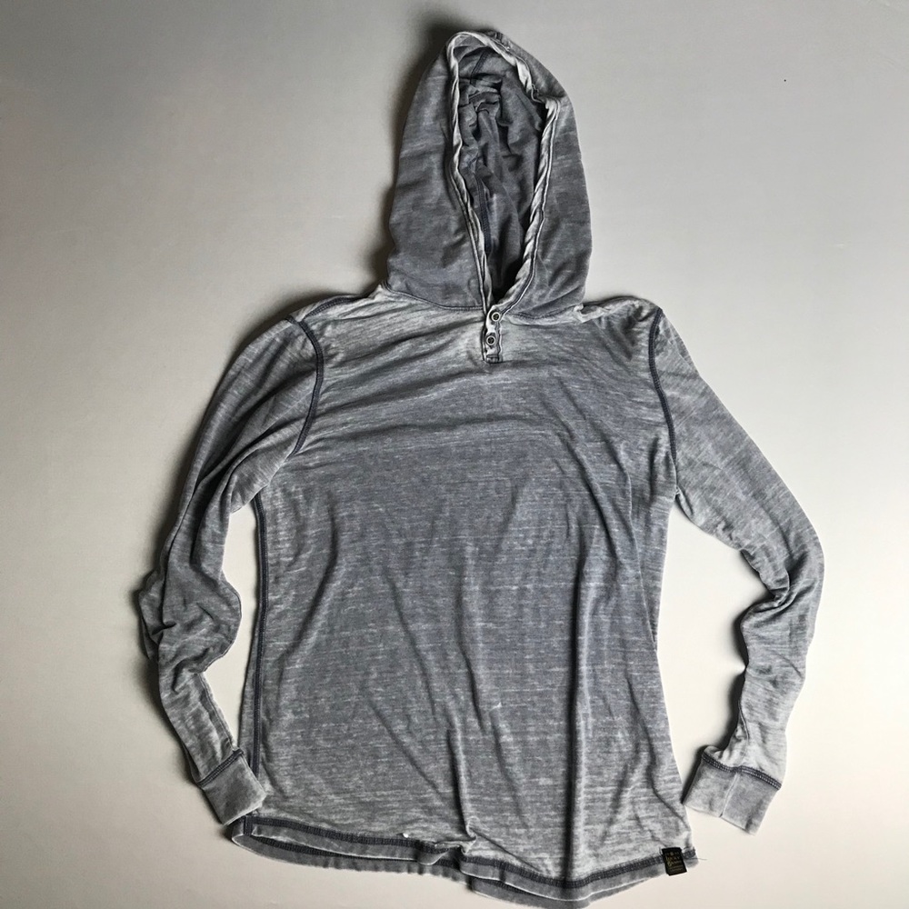 Lucky Brand Hooded Shirt Distressed Gray